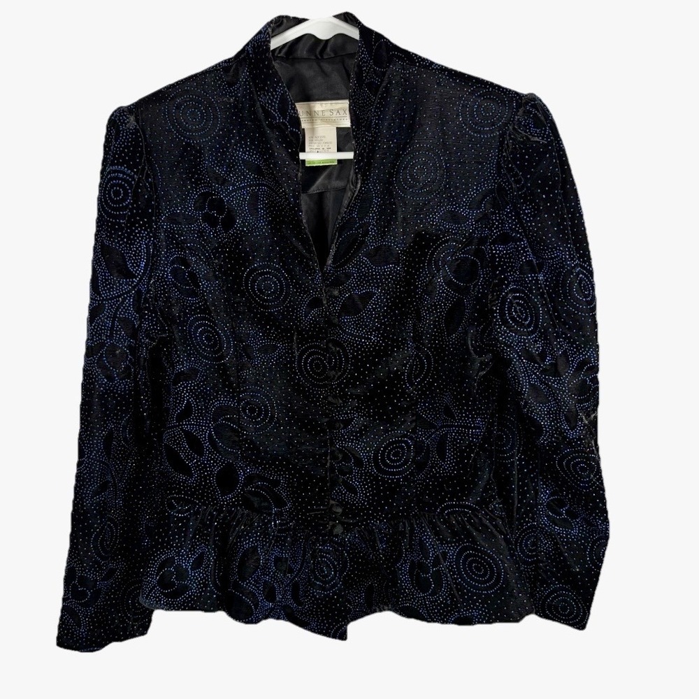 Vintage 80s Gunne Sax Jessica McClintock Jacket Black Blue Velvet Beaded Sz S 13
